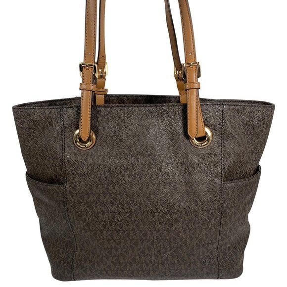 Michael Kors Brown Signature Coated Canvas Jet Set East/West Tote w/ Bag Charm - Picture 3 of 16